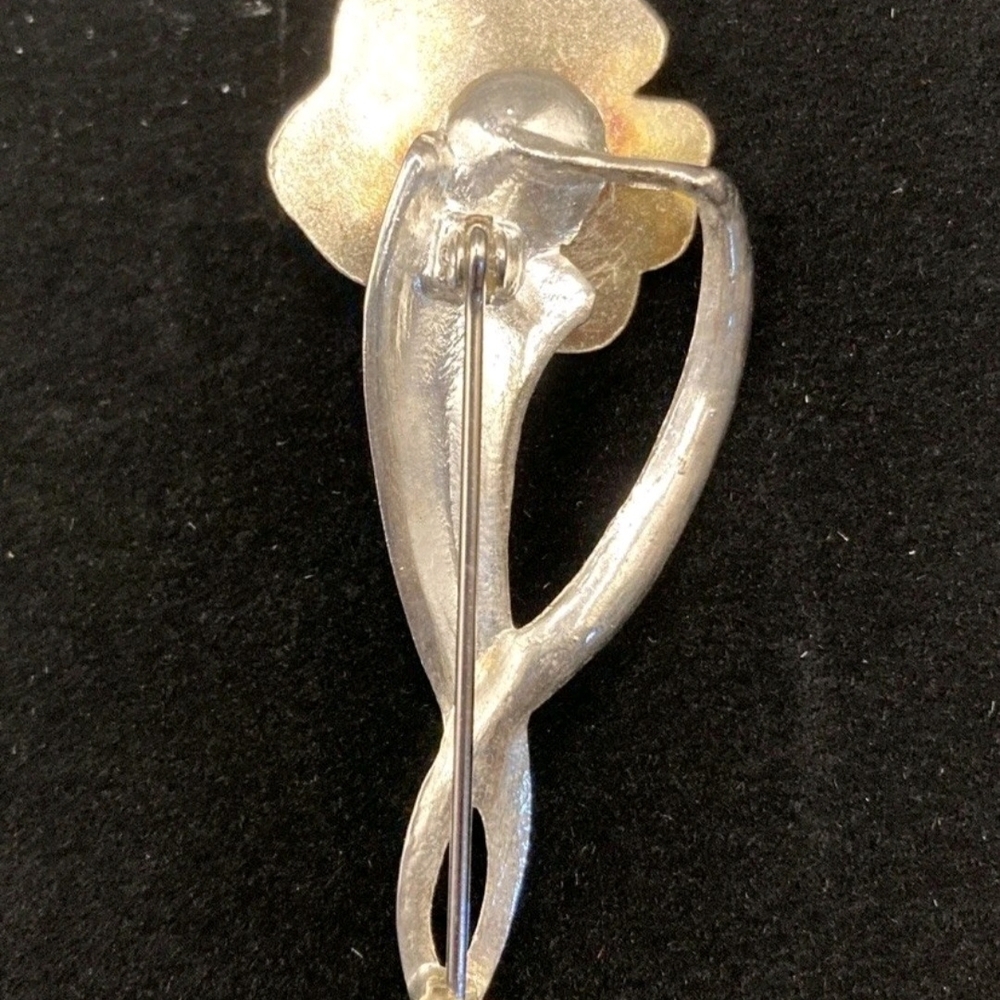 Silver and Pearl Floral Brooch ** VINTAGE MCM - Picture 3 of 5